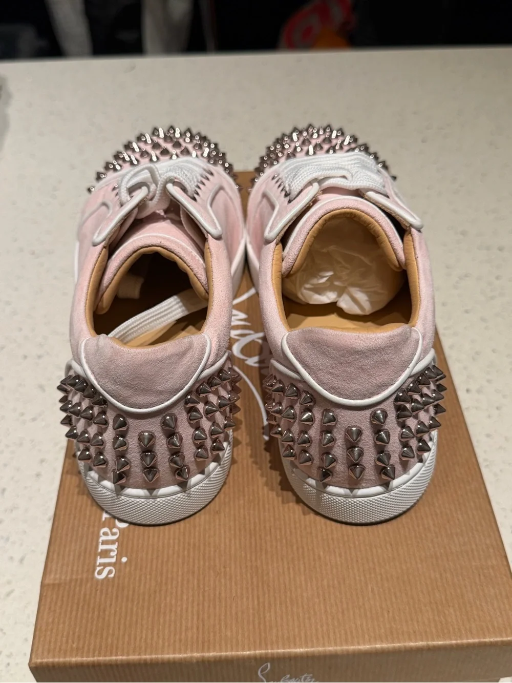 Christian Louboutin pink Suede Studded Lace-Up Sneakers - Picture 4 of 10